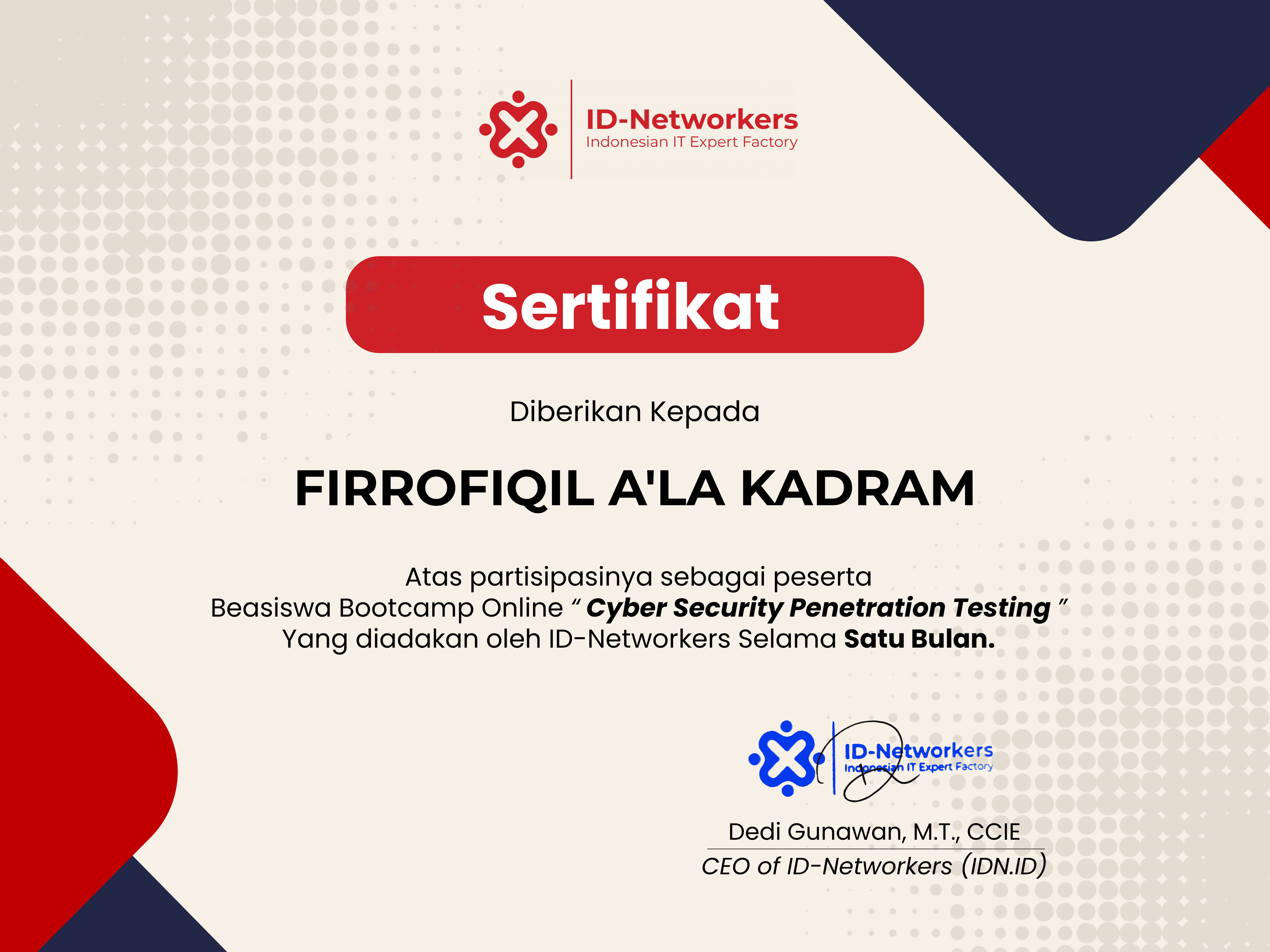 Certificate — Cyber Security Penetration Testing